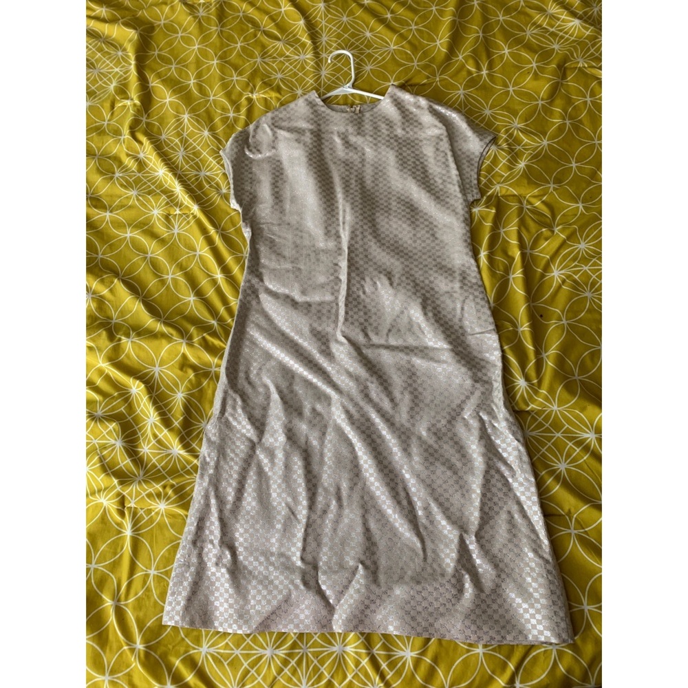 1960s silver and cream checker print dress